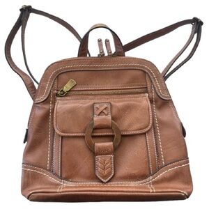 B.O.C. Brown Faux Leather Backpack White Contrast Stitch Boho